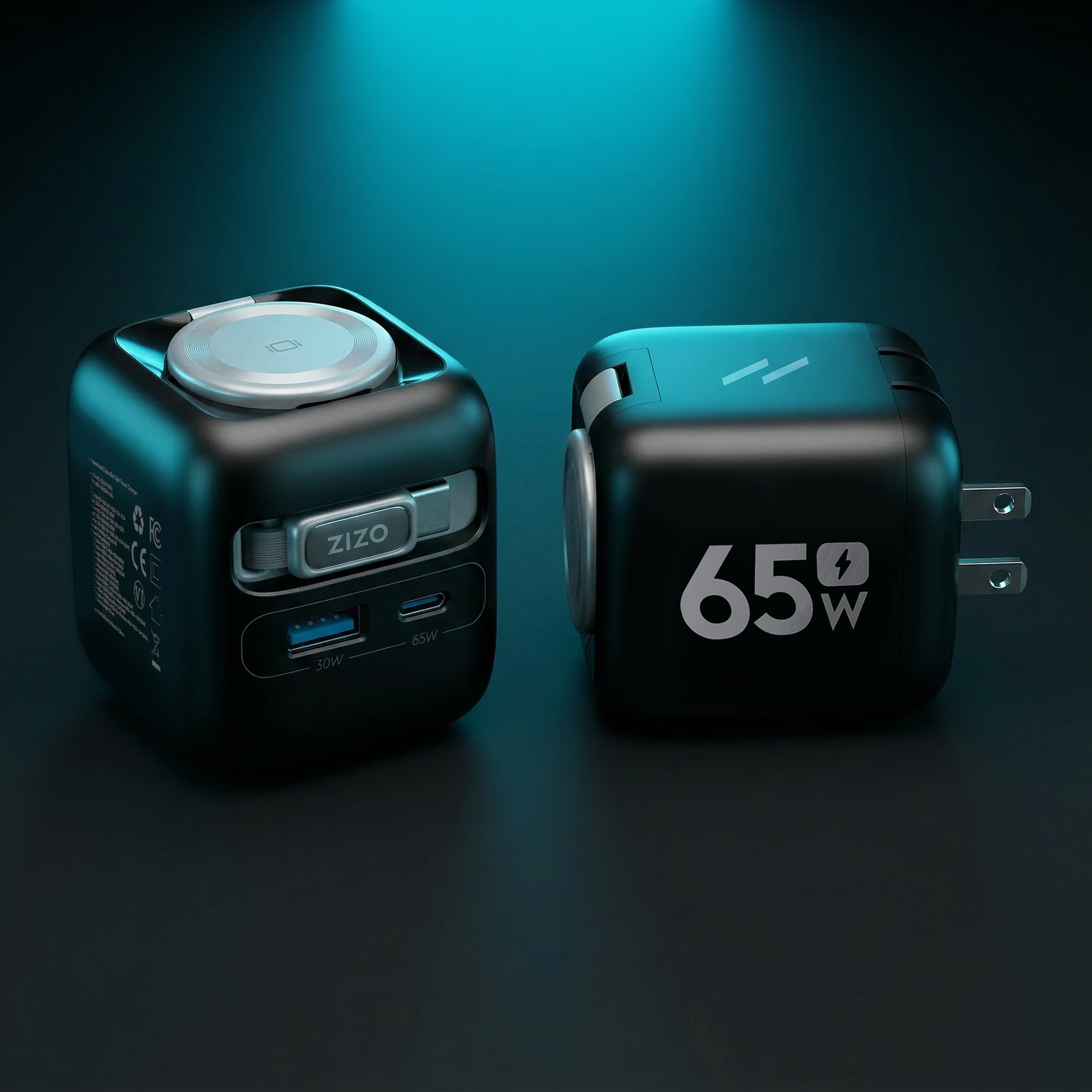65W dual-port charger with wireless charging pad