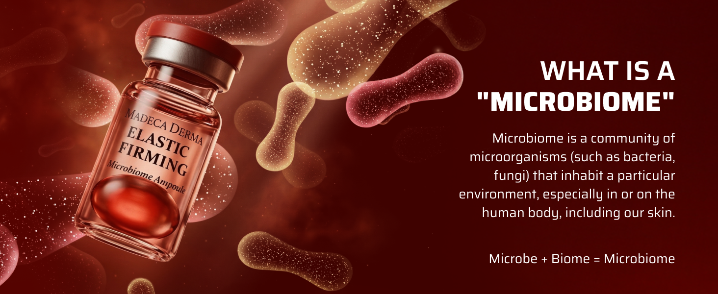 Microbiome educational banner with skincare ampoule